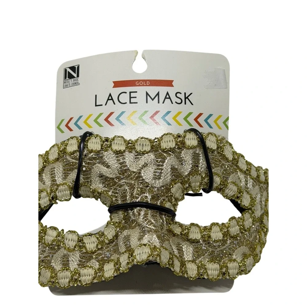 NEW Nicoles Basic Crafts Gold Lace Masquerade Mask Eye Costume Accessory Elegant